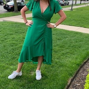 Green Lulu’s faux wrap dress